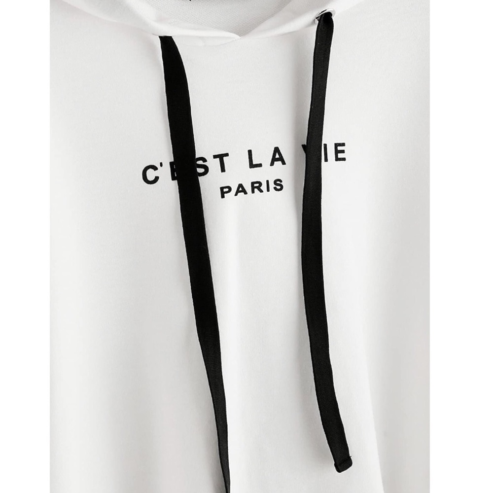 White  Long Sleeve Crop Top Sweatshirt Hoodies - Picture 3 of 8